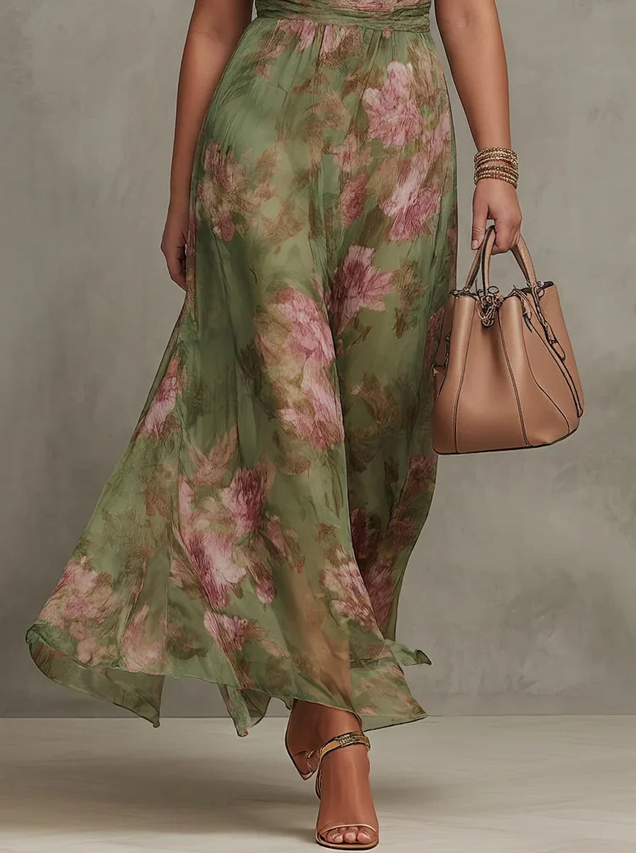Abito Lungo Donna Chiffon Floreale Collo Halter