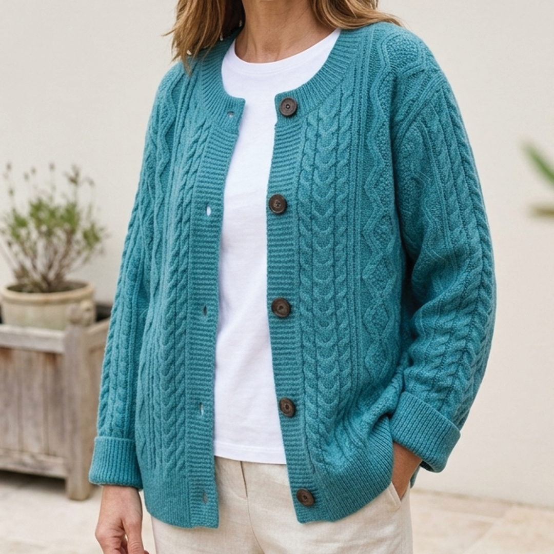 Cardigan a Trecce Donna Girocollo Maglia Grossa