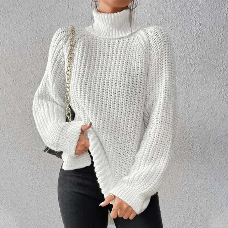 Maglione Dolcevita Donna a Coste con Spacchi Laterali
