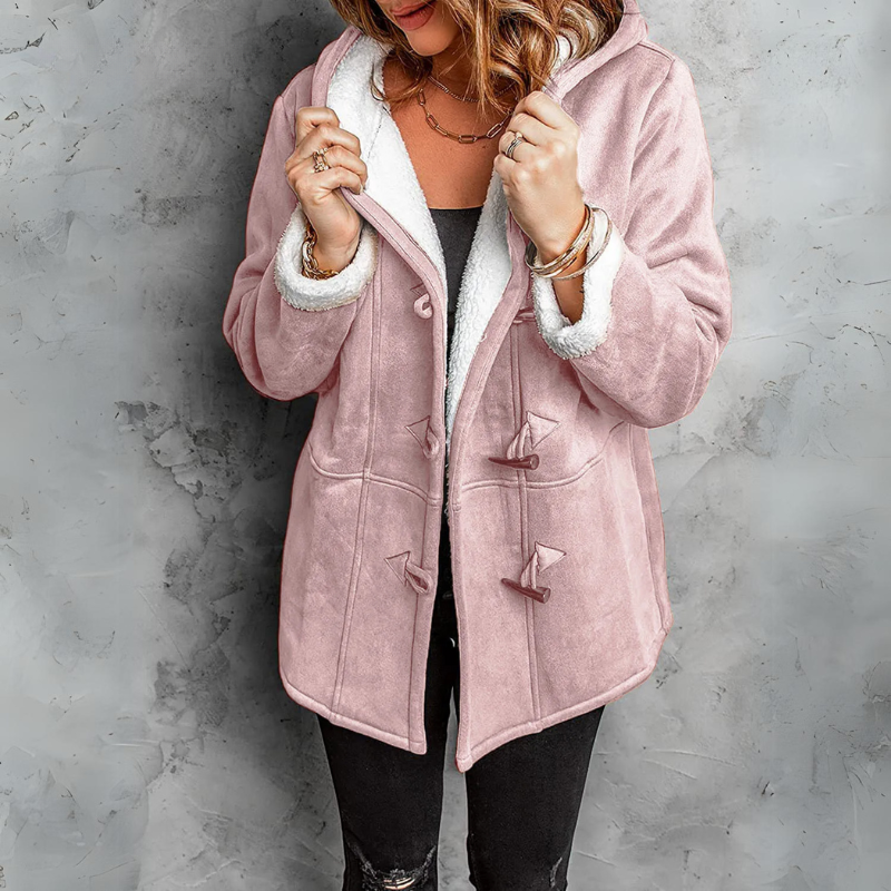 Giacca Donna Effetto Scamosciato Foderata Sherpa con Cappuccio