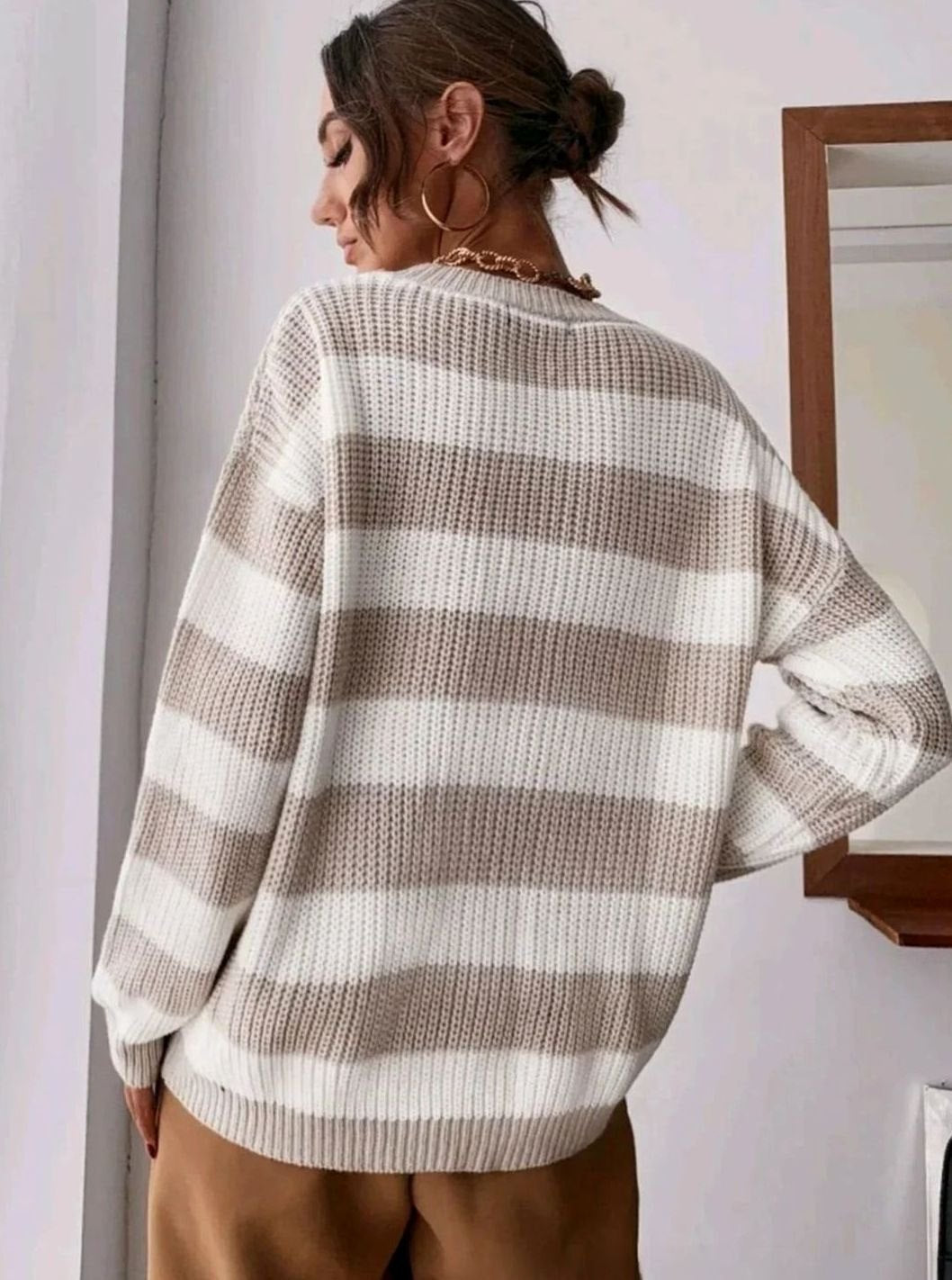 Maglione Donna a Righe Girocollo in Maglia Grossa