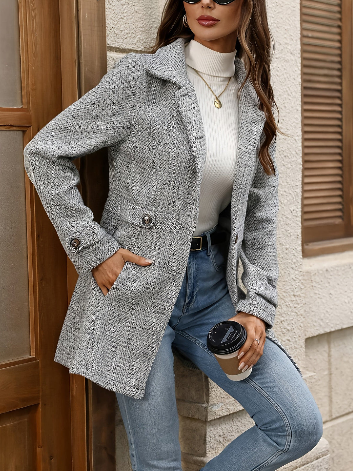 Cappotto Donna Spigato Grigio a Vita Segnata