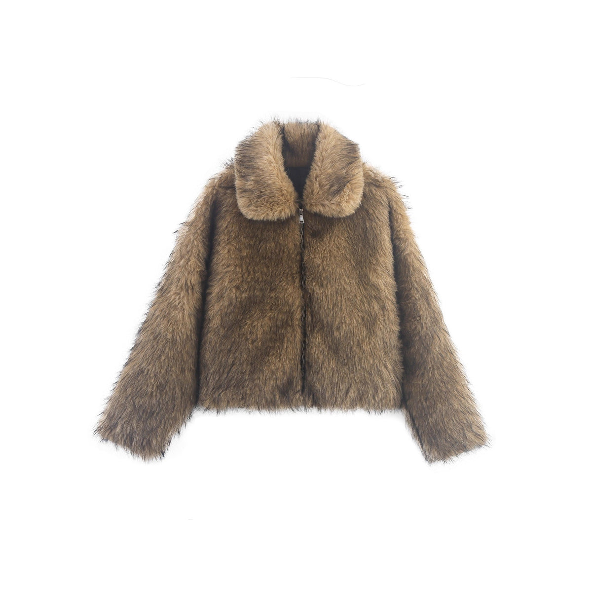 Giacca Pelliccia Ecologica Donna Oversize Marrone