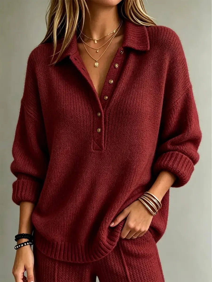 Maglione Polo Donna Oversize con Bottoni Dorati