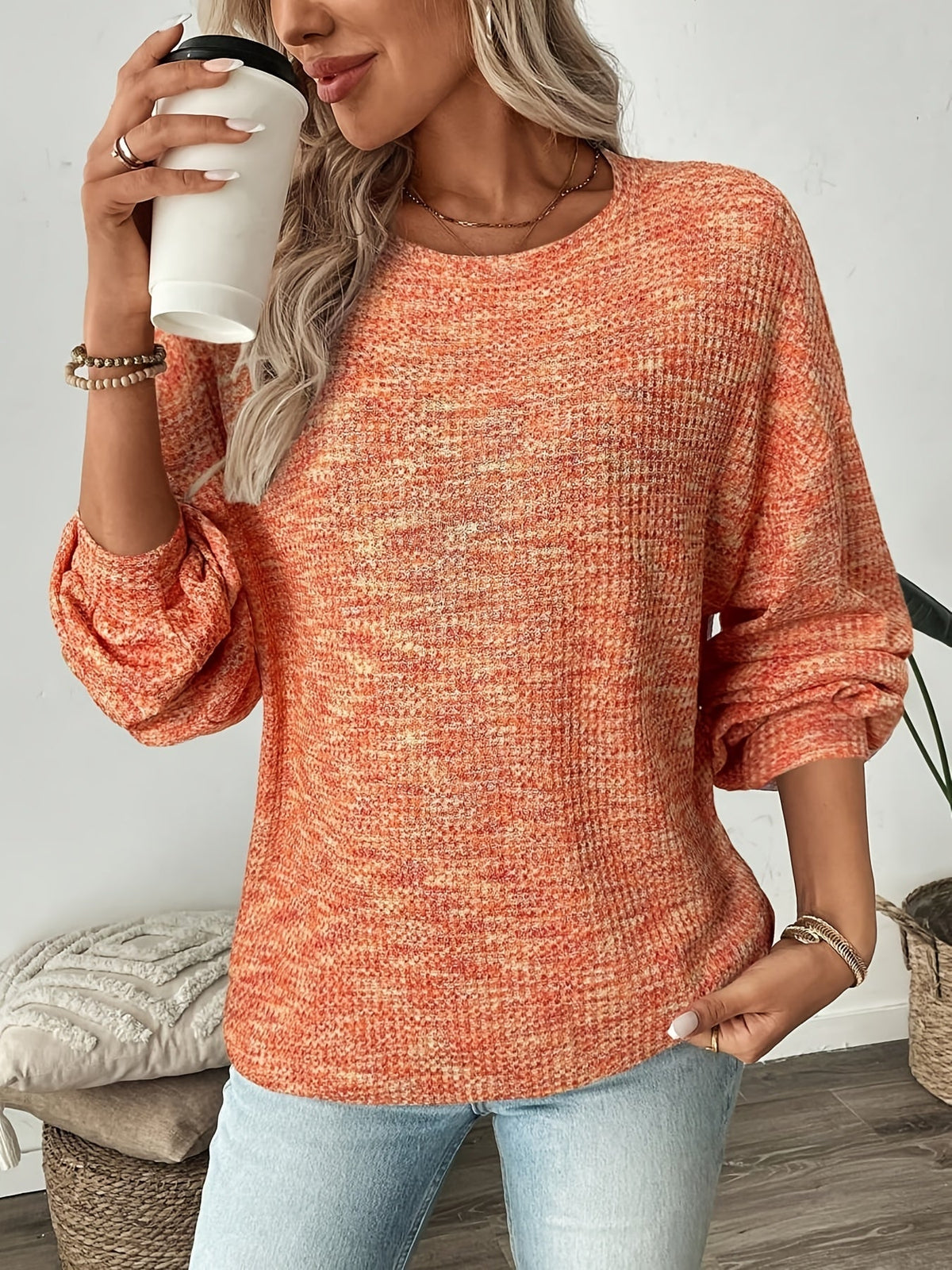 Maglione Donna Maniche a Sbuffo Nido d'Ape Arancione