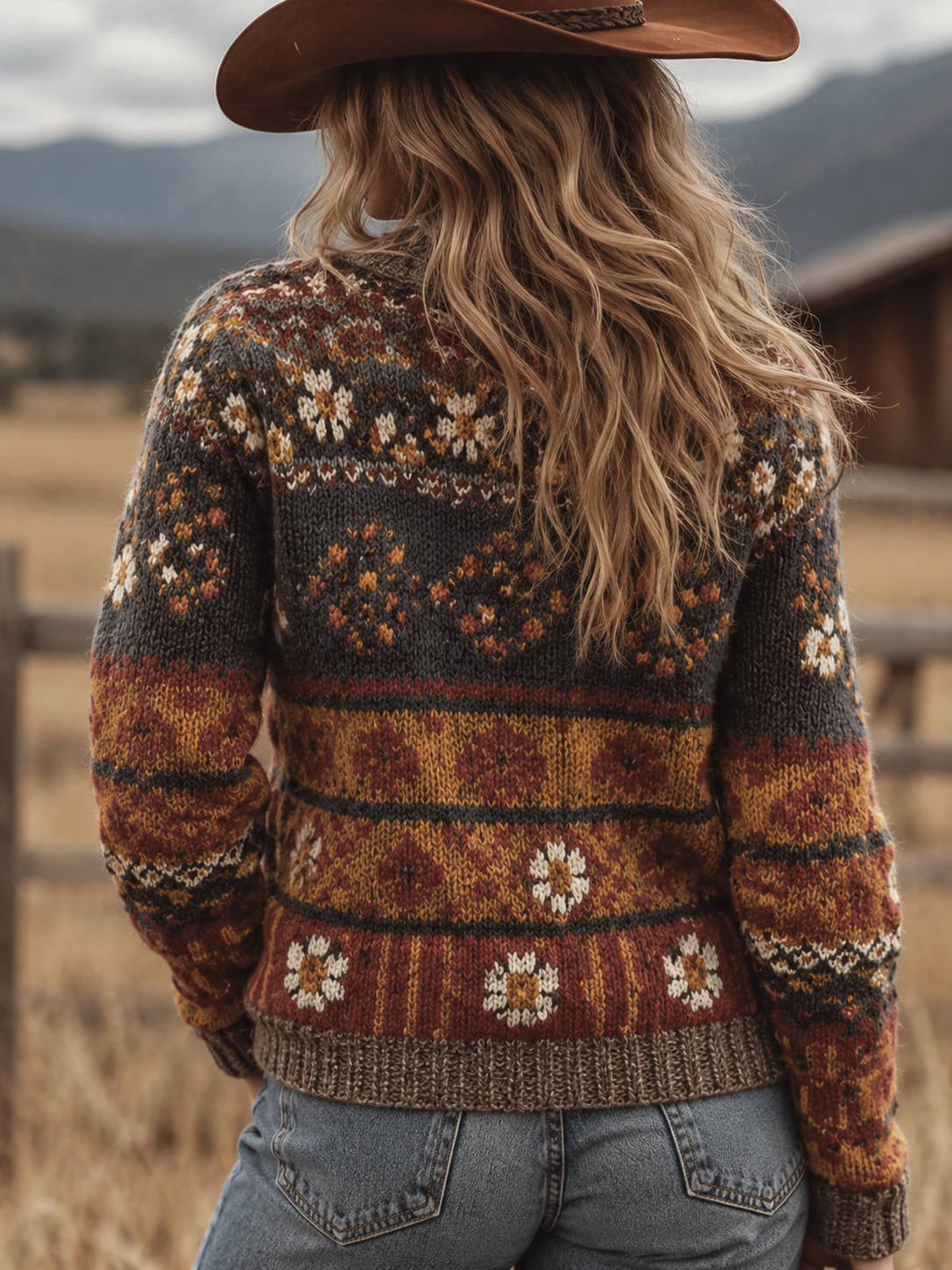Cardigan Donna Boho a Fiori Scollo V