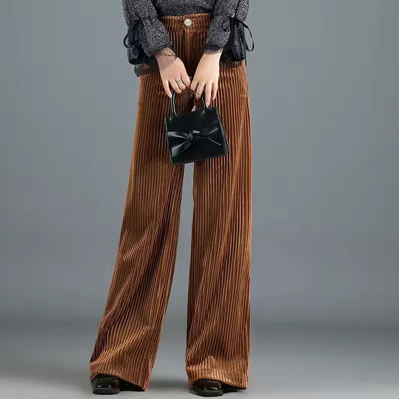 Pantaloni Velluto a Coste Donna Vita Alta Retrò