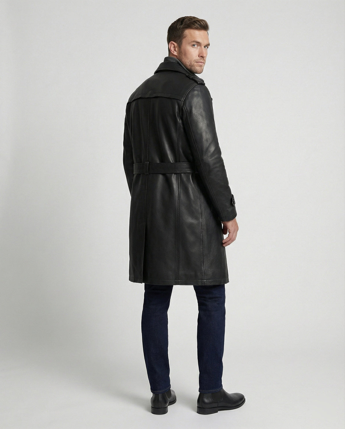 Trench Uomo Doppiopetto Nero Slim con Spalline