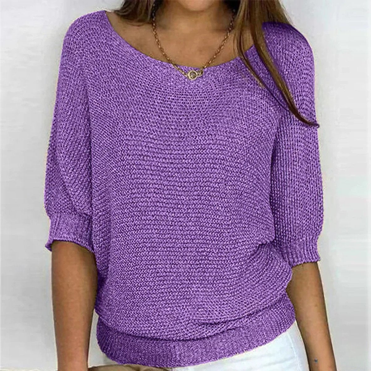 Maglione Donna Maglia Grossa Mezza Manica Girocollo