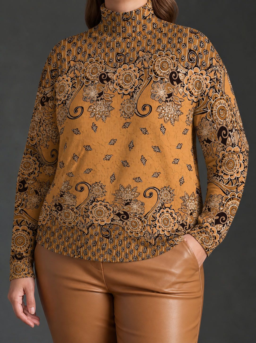 Maglia Donna Oversize Collo Lupetto Fantasia Paisley