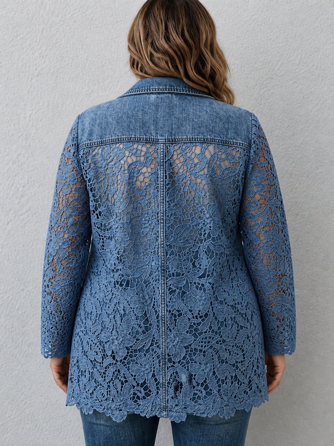 Blazer Donna Lungo con Inserti in Pizzo