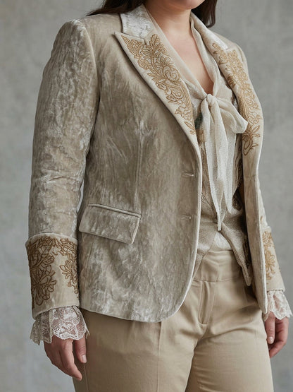 Blazer Donna Sartoriale Ricamo Oro Avorio