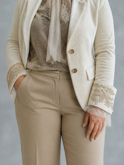 Blazer Donna Sartoriale Ricamo Oro Avorio