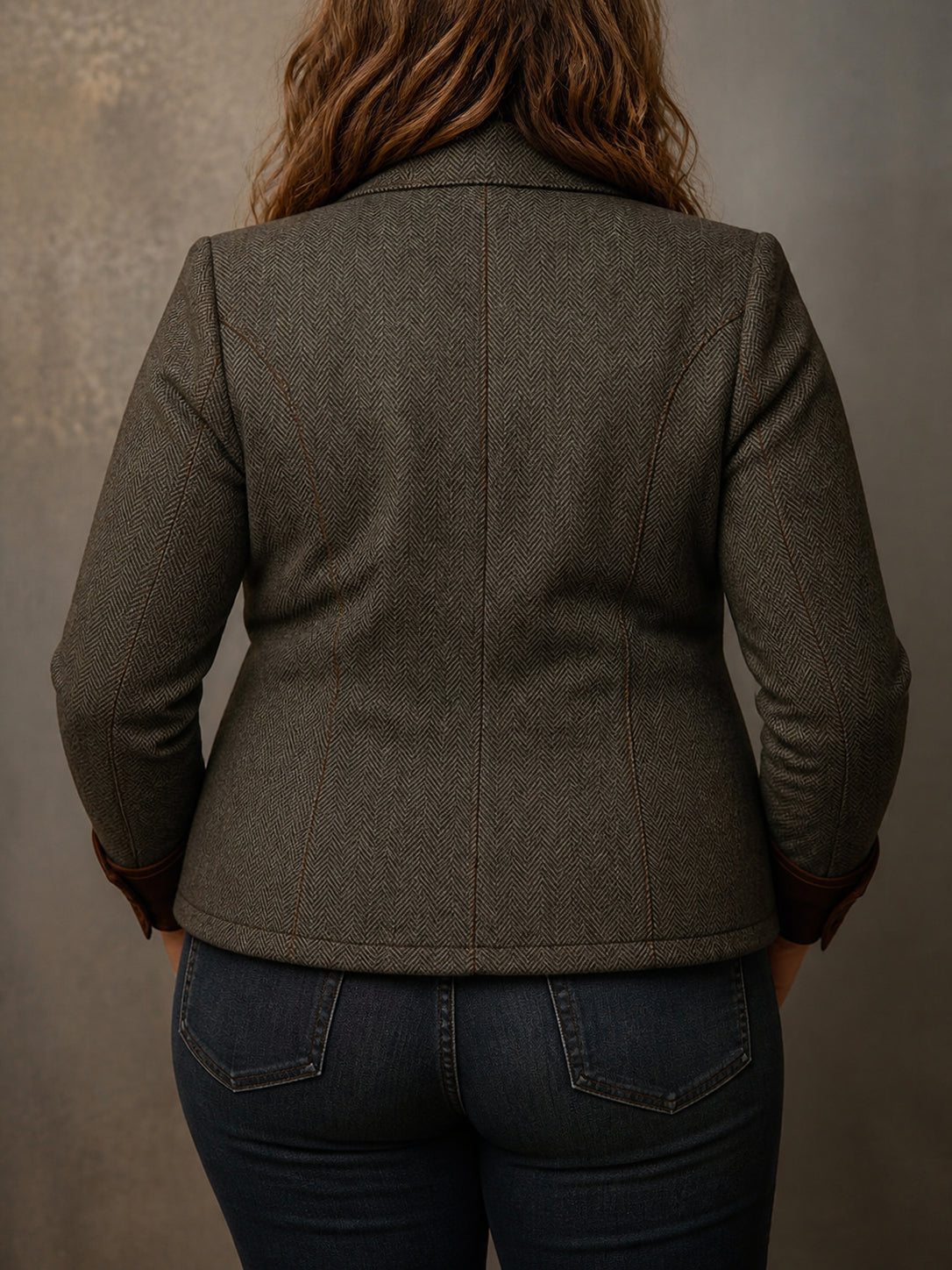 Blazer Donna Spigato Tweed con Bordo Contrasto