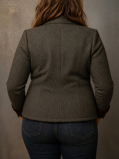 Blazer Donna Spigato Tweed con Bordo Contrasto