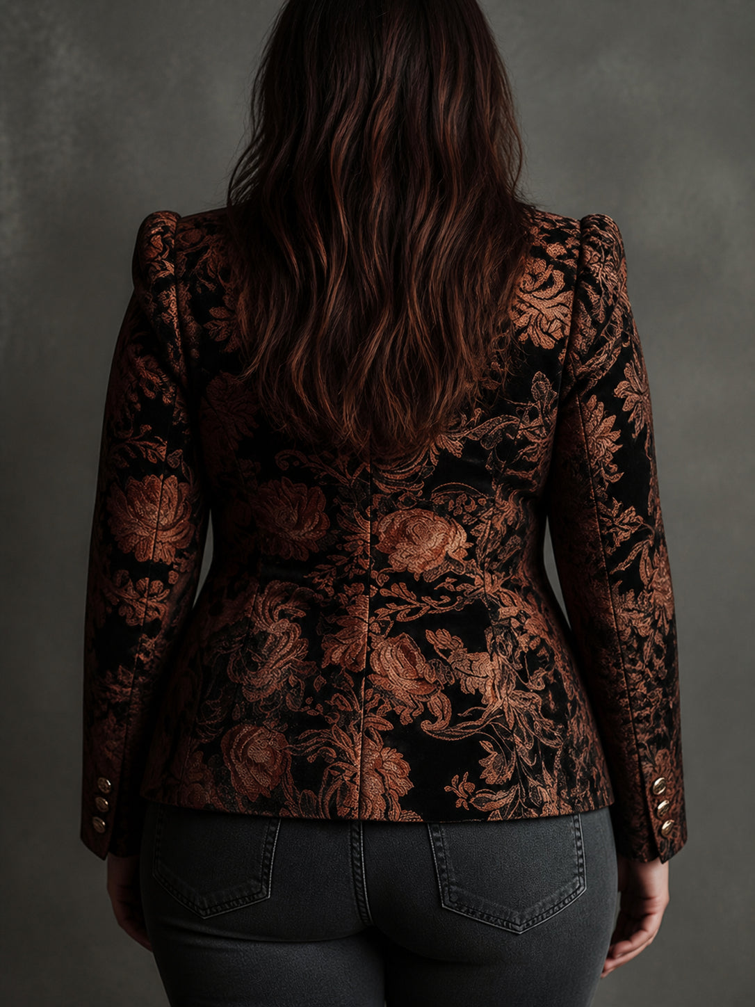 Blazer Donna Aderente Jacquard Floreale Elegante