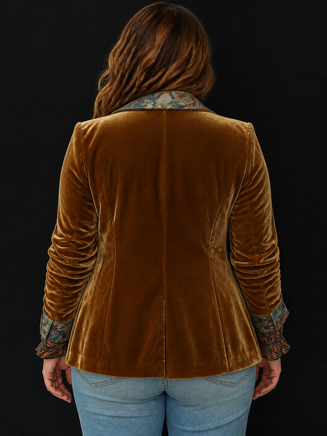Blazer Donna Sartoriale Patchwork Floreale Marrone