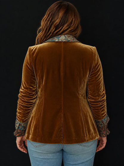 Blazer Donna Sartoriale Patchwork Floreale Marrone
