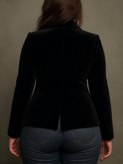 Blazer Donna Monopetto Ricamo Floreale Nero