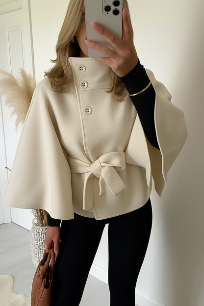 Cappotto Mantella Donna con Cintura Collo Alto