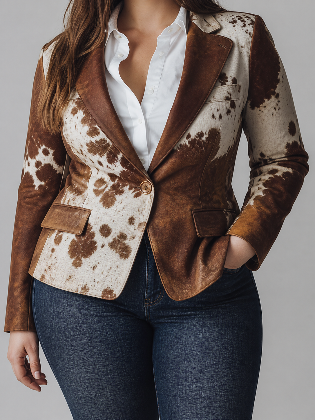 Blazer Donna Sartoriale Fantasia Mucca Monopetto