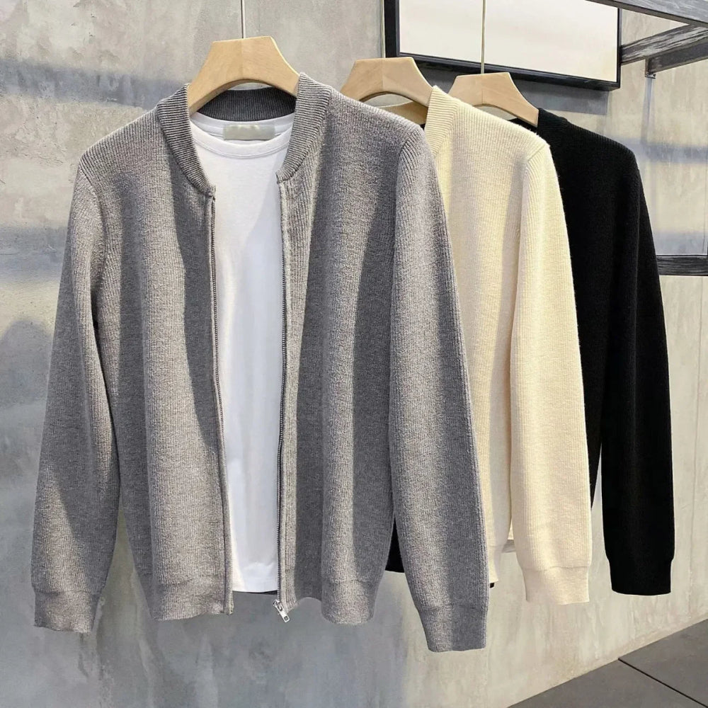 Cardigan Uomo con Zip a Coste Vestibilità Comoda