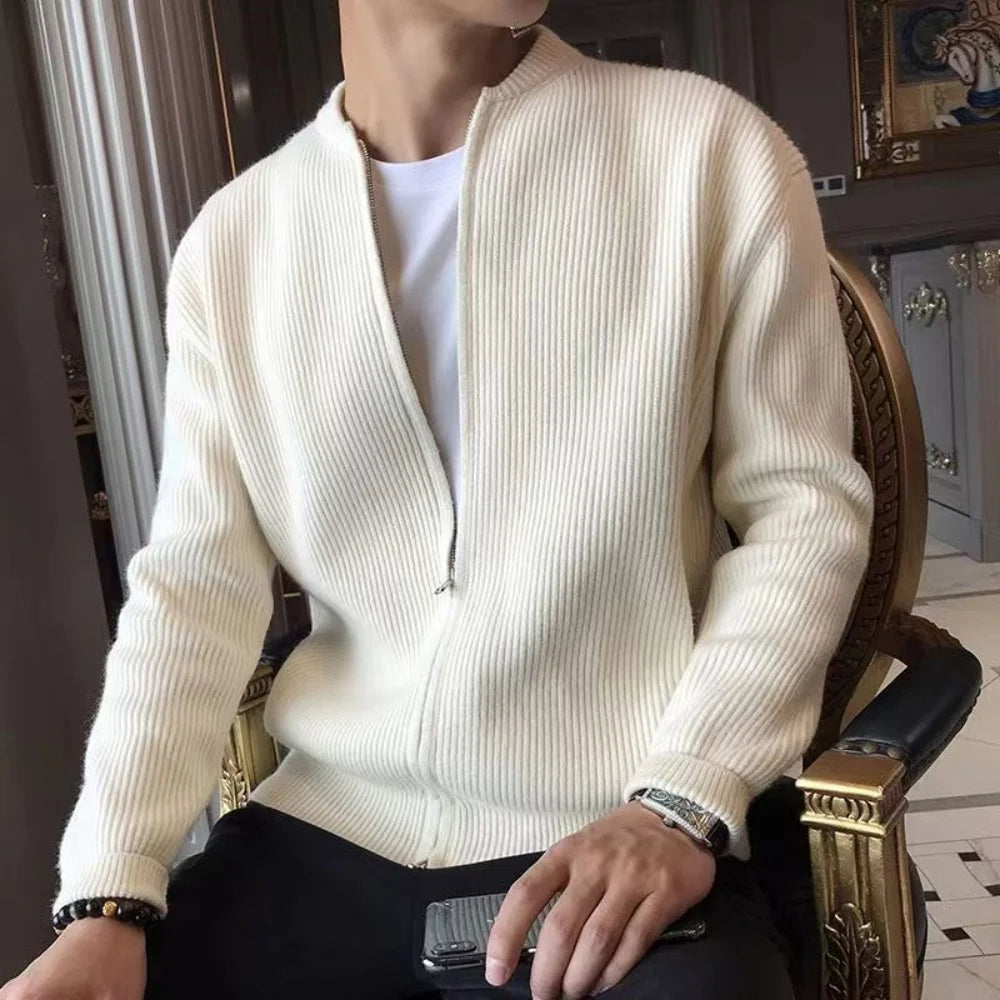 Cardigan Uomo con Zip a Coste Vestibilità Comoda