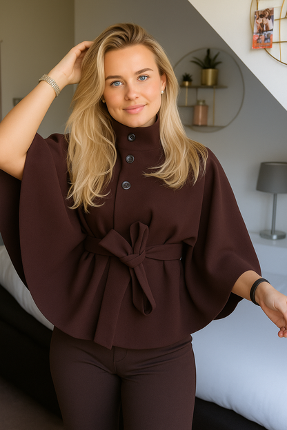 Cappotto Mantella Donna con Cintura Collo Alto