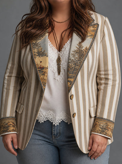 Blazer Donna Morbido a Righe Revers Stampati