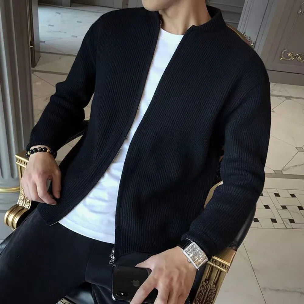 Cardigan Uomo con Zip a Coste Vestibilità Comoda