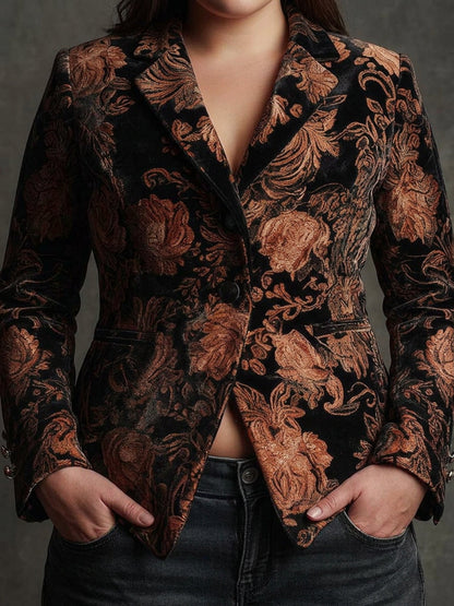 Blazer Donna Aderente Jacquard Floreale Elegante