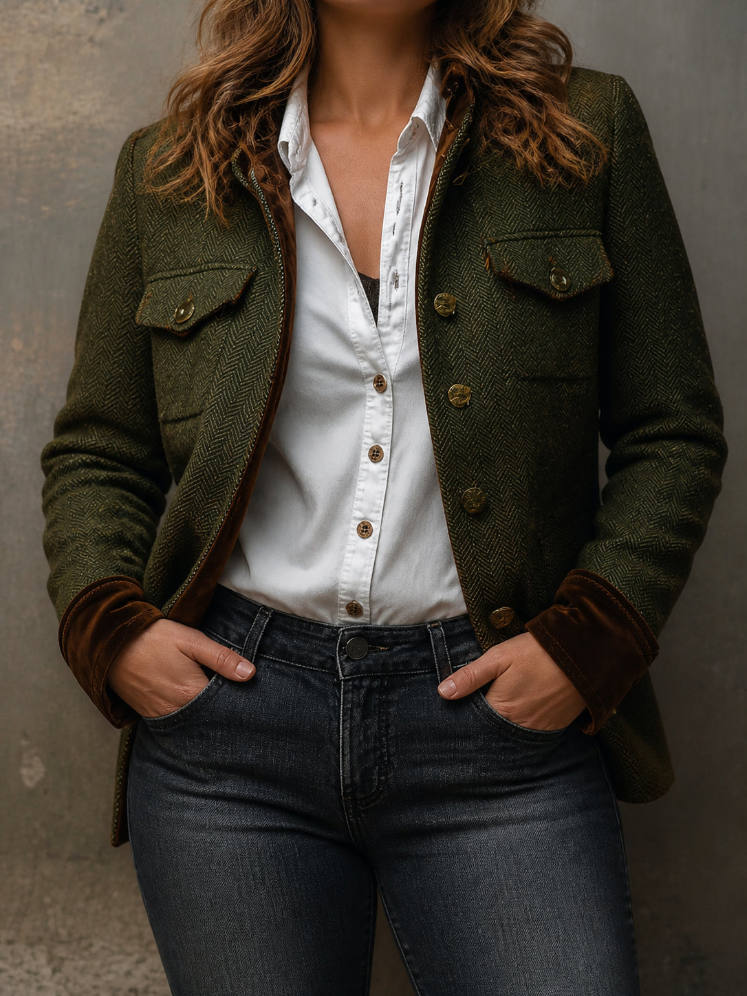 Blazer Donna Spigato Tweed con Bordo Contrasto
