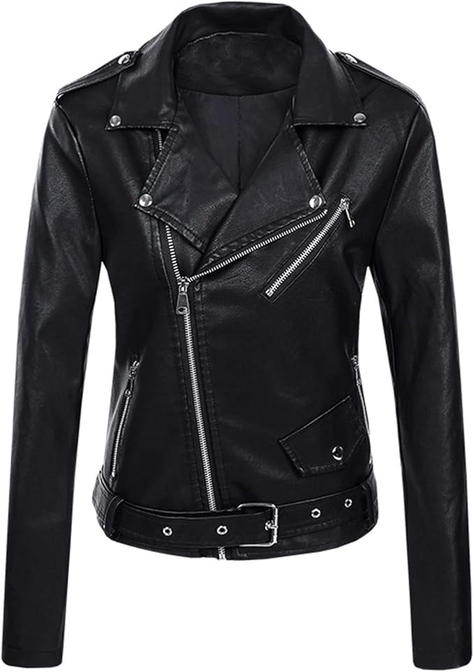 Giacca Biker Donna Corta con Zip Asimmetrica