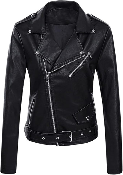 Giacca Biker Donna Corta con Zip Asimmetrica