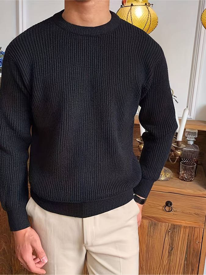 Maglione Girocollo Uomo a Coste Maniche Lunghe