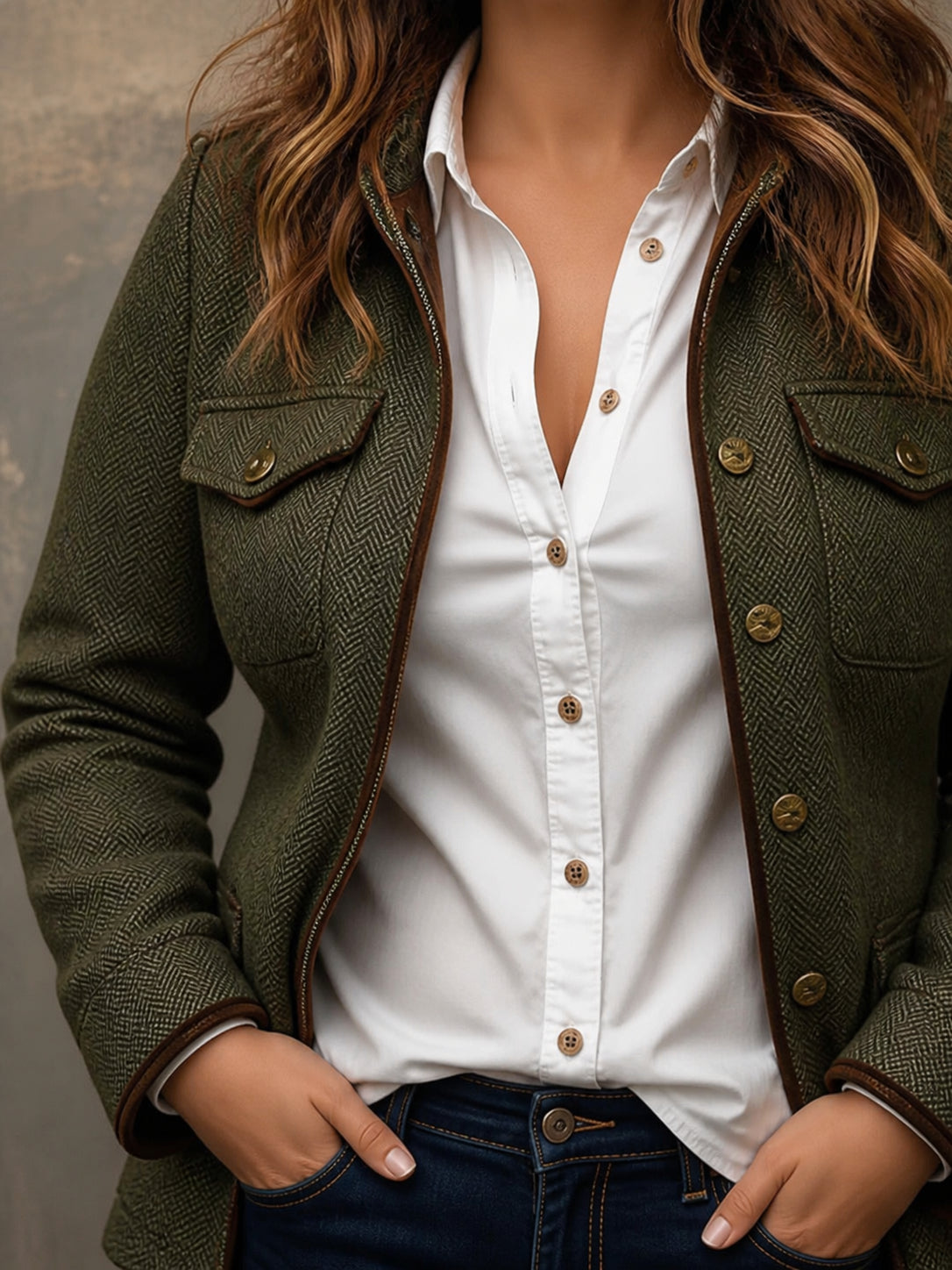 Blazer Donna Spigato Tweed con Bordo Contrasto