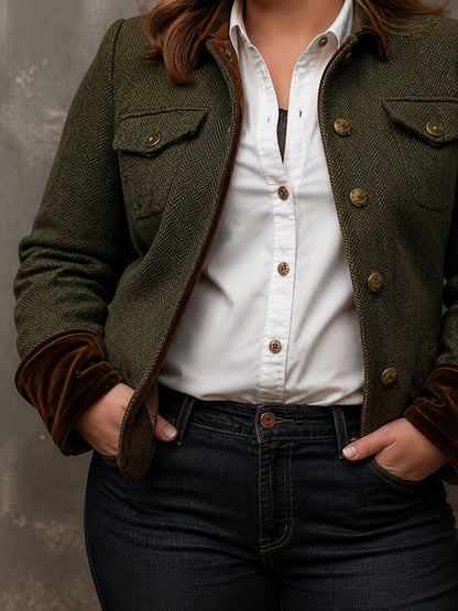 Blazer Donna Spigato Tweed con Bordo Contrasto