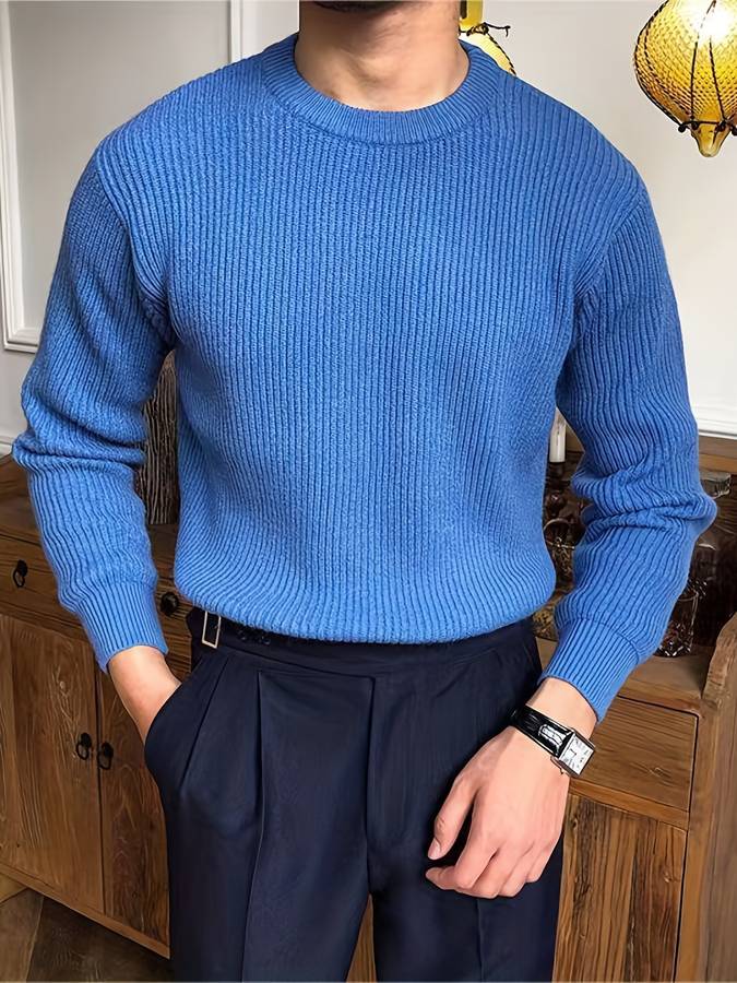 Maglione Girocollo Uomo a Coste Maniche Lunghe