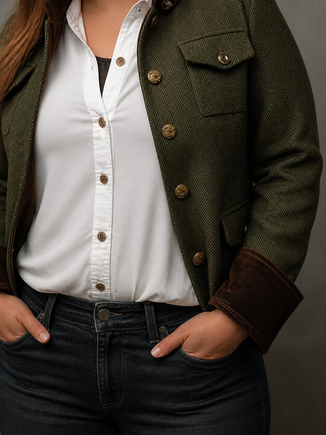 Blazer Donna Spigato Tweed con Bordo Contrasto