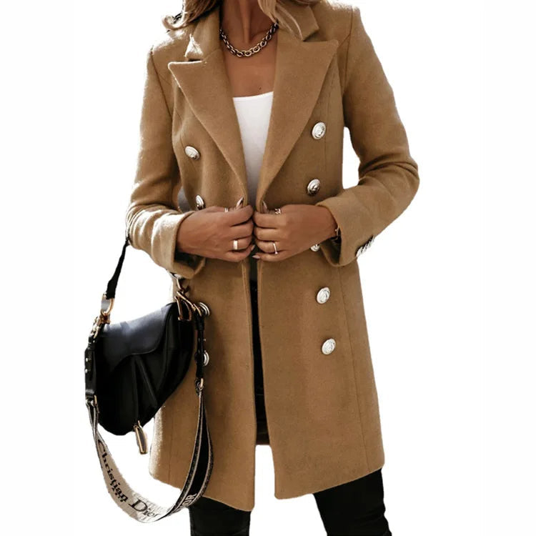 Cappotto Lungo Donna Doppiopetto Sciancrato Elegante