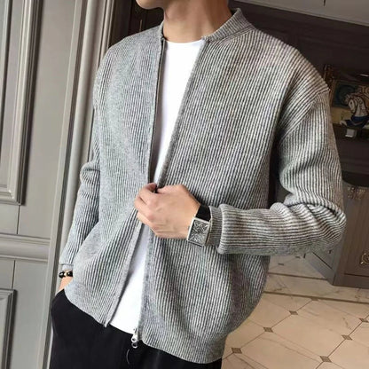 Cardigan Uomo con Zip a Coste Vestibilità Comoda