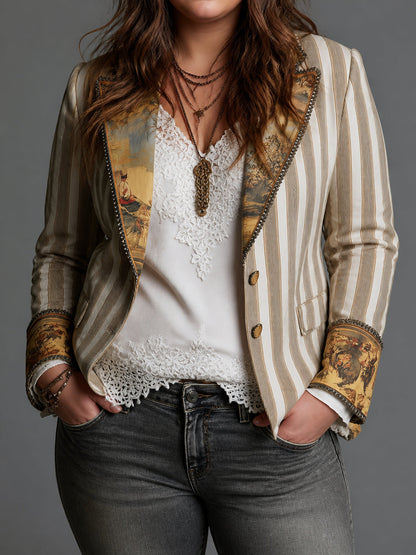 Blazer Donna Morbido a Righe Revers Stampati