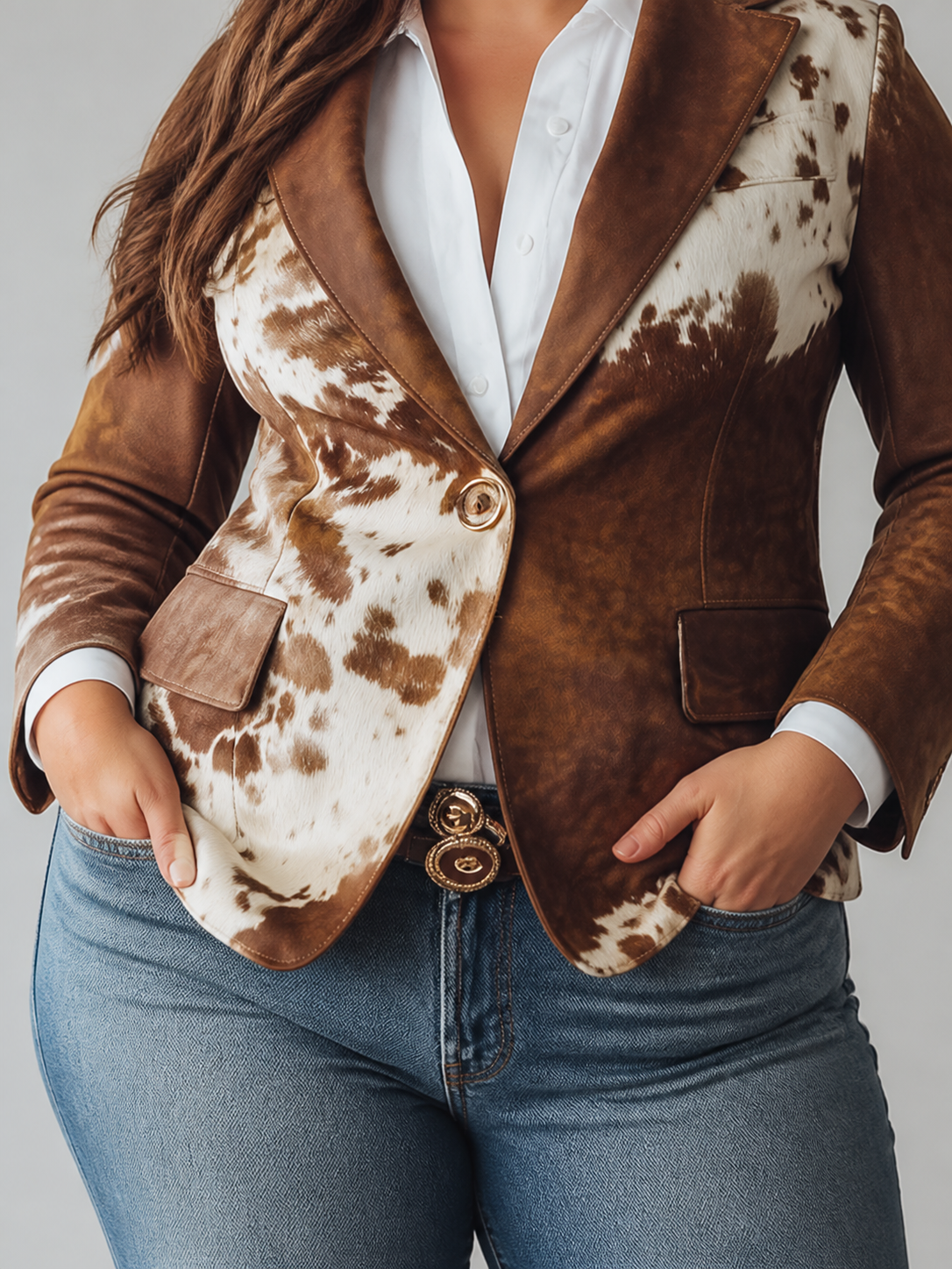 Blazer Donna Sartoriale Fantasia Mucca Monopetto