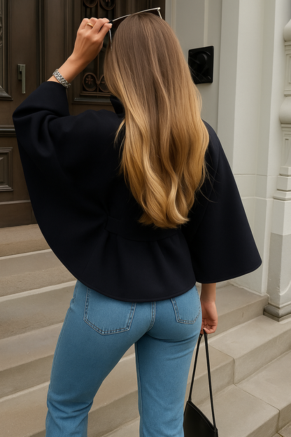 Cappotto Mantella Donna con Cintura Collo Alto