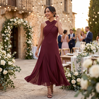 Abito Lungo Slim Fit Elegante da Donna in Chiffon per Cerimonia