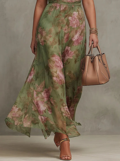 Abito Lungo Donna Chiffon Floreale Collo Halter