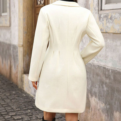 Cappotto Doppiopetto Donna Beige con Bottoni Perla