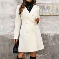 Cappotto Doppiopetto Donna Beige con Bottoni Perla