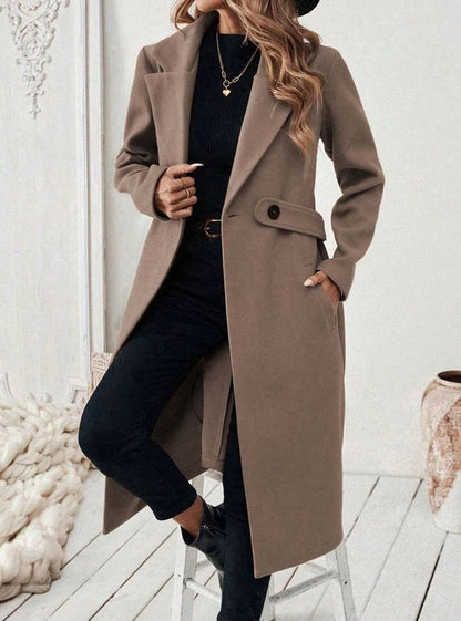 Cappotto Lungo Donna con Cintura e Collo Ampio