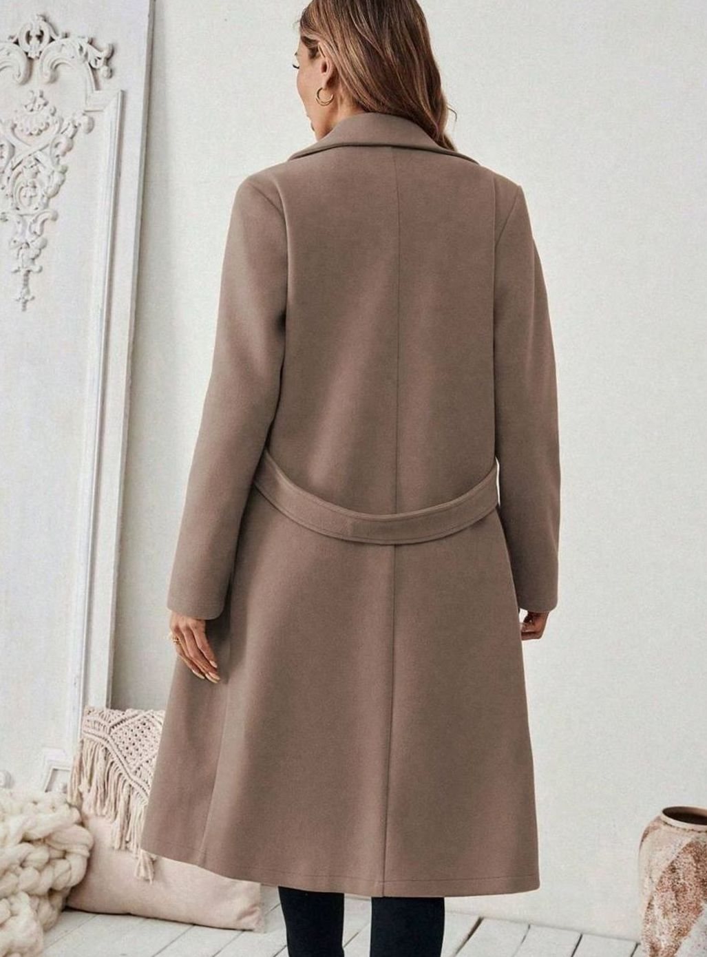 Cappotto Lungo Donna con Cintura e Collo Ampio